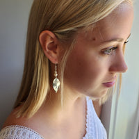 Fresh Water Pearl Earrings with Shiny Silver Leaf