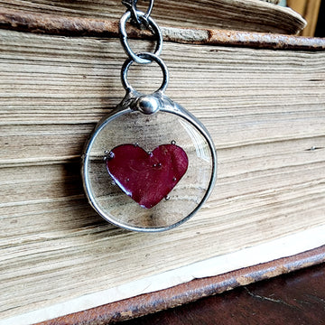 Fused Glass with Copper Red Heart Necklace