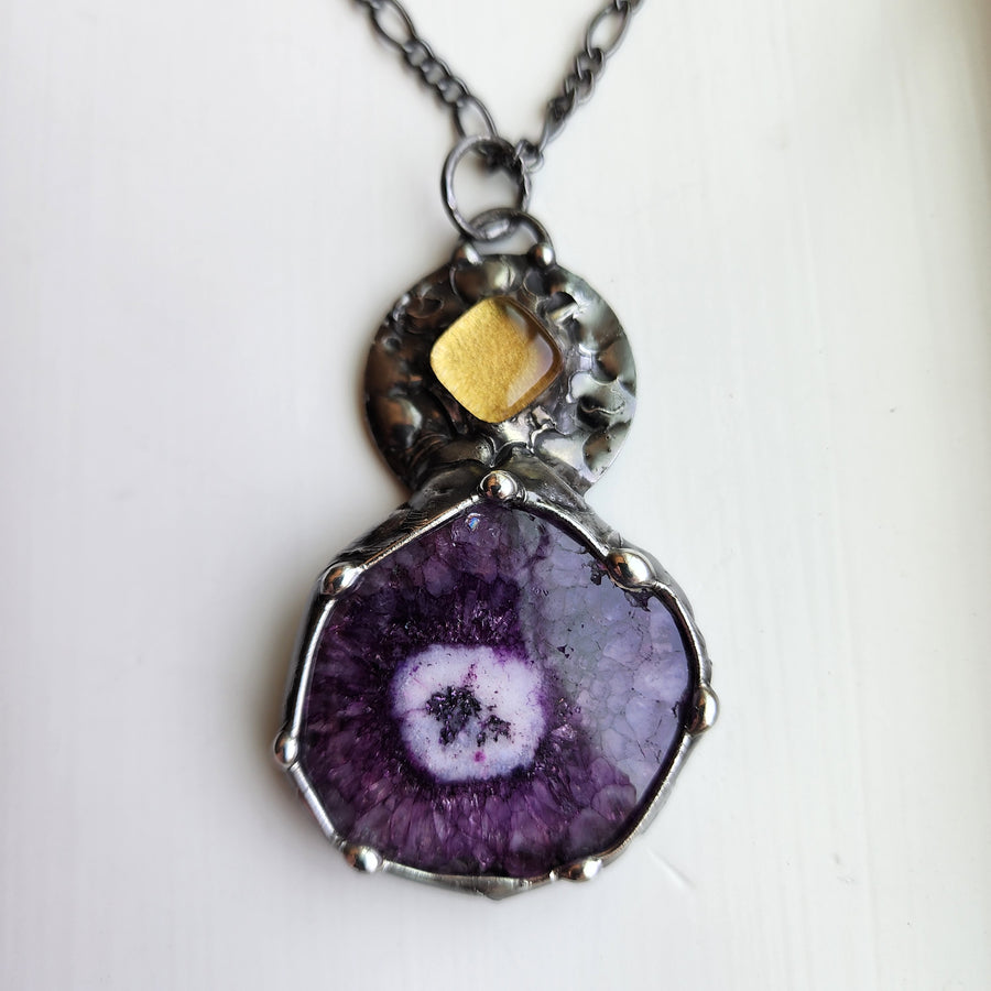 Purple Druzy with Gold Inset Pendant Necklace