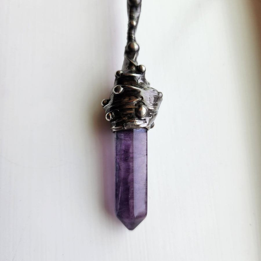 Purple Fluorite Pendant Necklace, Long
