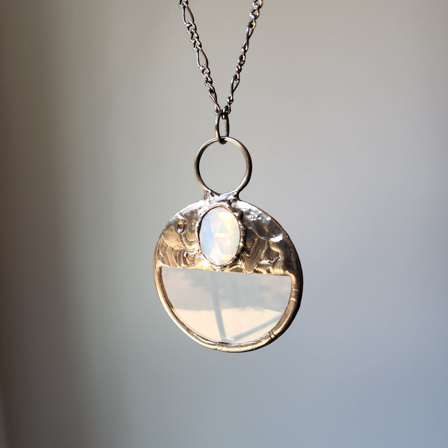 Magnifier Necklace with Faceted White Vintage Glass Inset