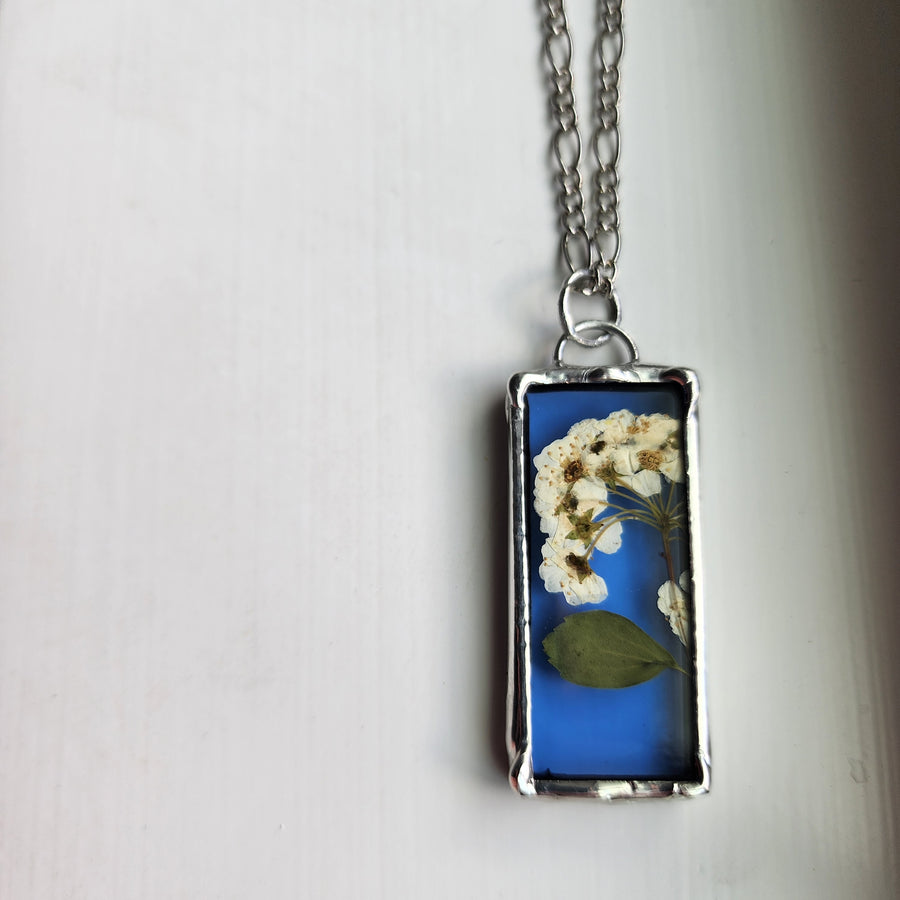 Pressed Flower in Stained Glass Necklace