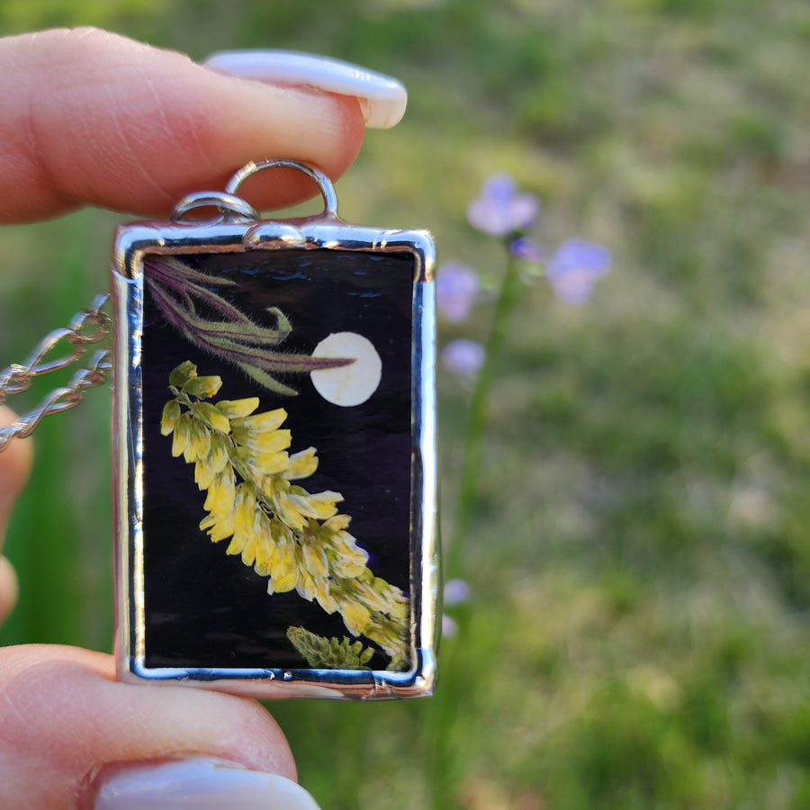 Real Pressed Flower Jewelry, Stained Glass, Full Moon Series D