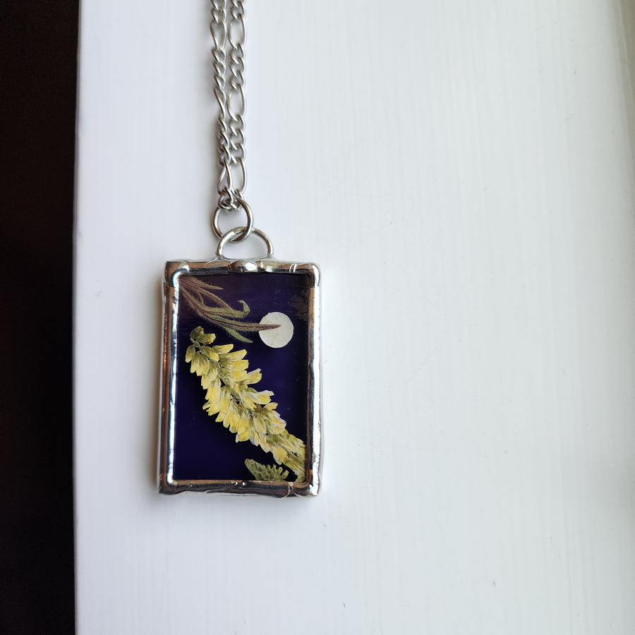 Real Pressed Flower Jewelry, Stained Glass, Full Moon Series D