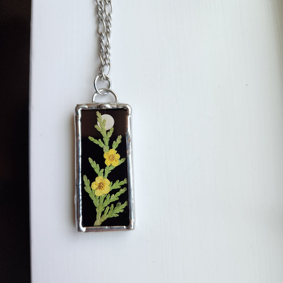 Real Pressed Flower Jewelry, Stained Glass, Full Moon Series A