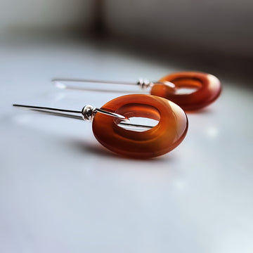 Long Handmade Gemstone Earrings, Red Carnelian