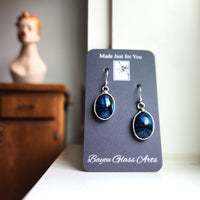 Blue Glass Tiger Eye Earrings