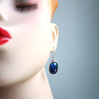 Blue Glass Tiger Eye Earrings