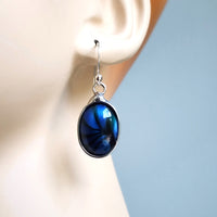 Blue Glass Tiger Eye Earrings