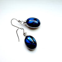 Blue Glass Tiger Eye Earrings