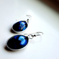 Blue Glass Tiger Eye Earrings