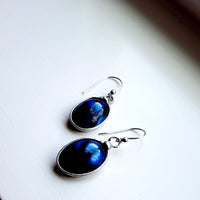 Blue Glass Tiger Eye Earrings