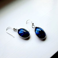 Blue Glass Tiger Eye Earrings