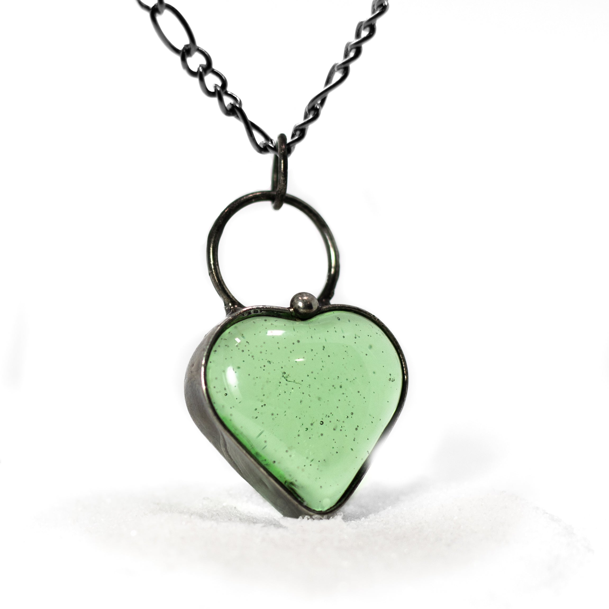 Handmade Green Chunky Heart Necklace | Bayou Glass Arts