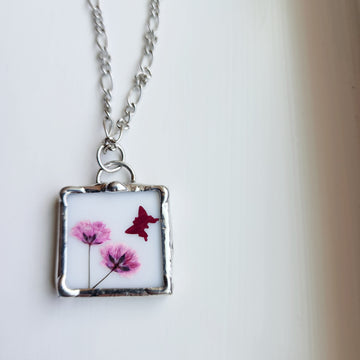 Real Pressed Flower Jewelry, Pinks, Stained Glass