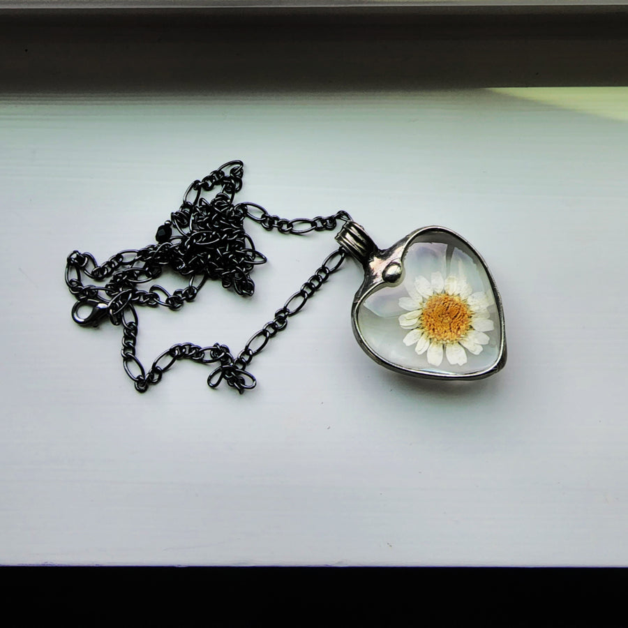 Daisy Heart Pendant Truly Hand Made in USA by Louisiana Artisans at Bayou Glass Arts Studio. Forever gift for her