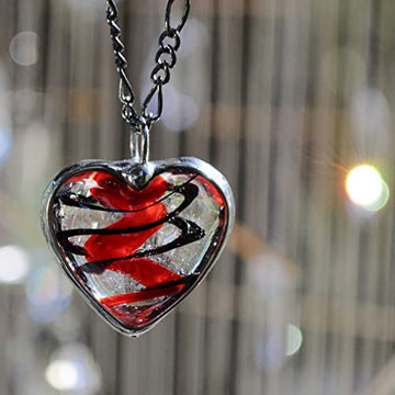 Red and Black Swirled Puffy Heart Pendant on fully adjustable figaro chain
