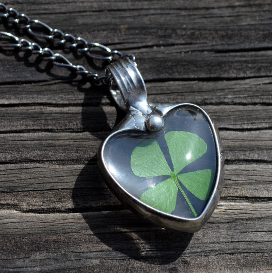 Real Pressed Four Leaf Clover Necklace