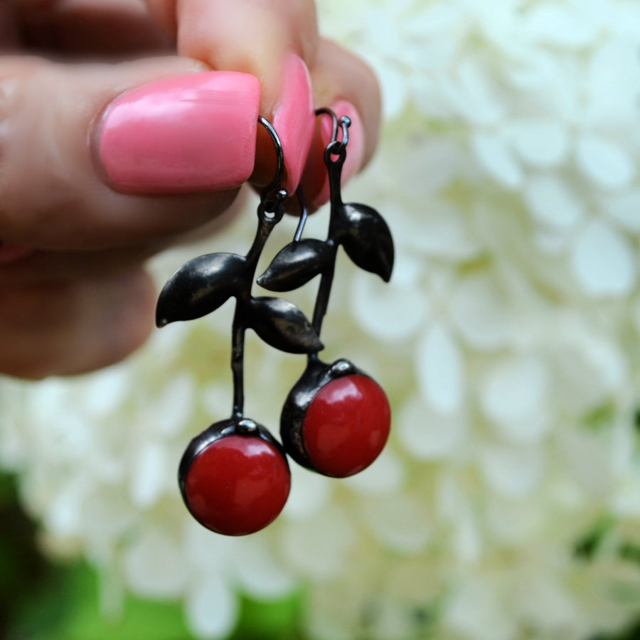 handmade_red_cherry_earrings_on_sterling_silver_ear_wires