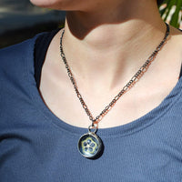 Dry pressed okra inside glass pendant, southern style jewelry, necklace for women