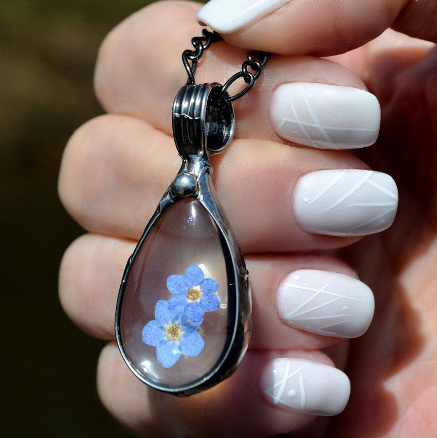 real_pressed_flower_raindrop_necklace