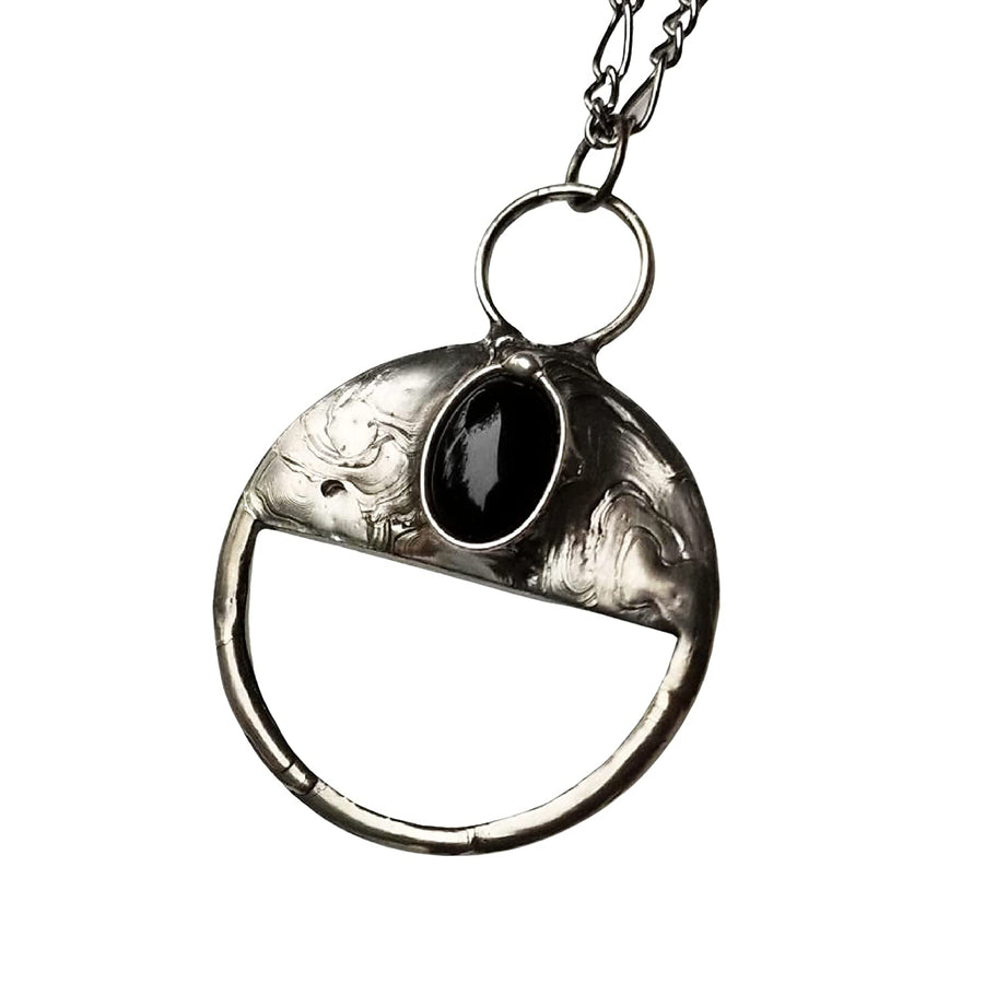 Handmade Magnifier Pendant with Black obsidian oval inset. Designed and Handmade in USA by Louisiana Artisan at Bayou Glass Arts Studio. Gift for Mom Grandma Retiree Birthday