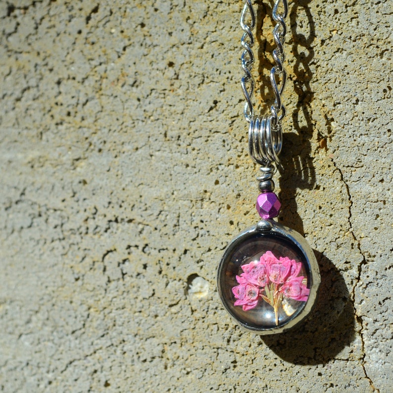 tiny scottish heather charm necklace handcrafted by Louisiana Artisans at Bayou Glass Arts in USA