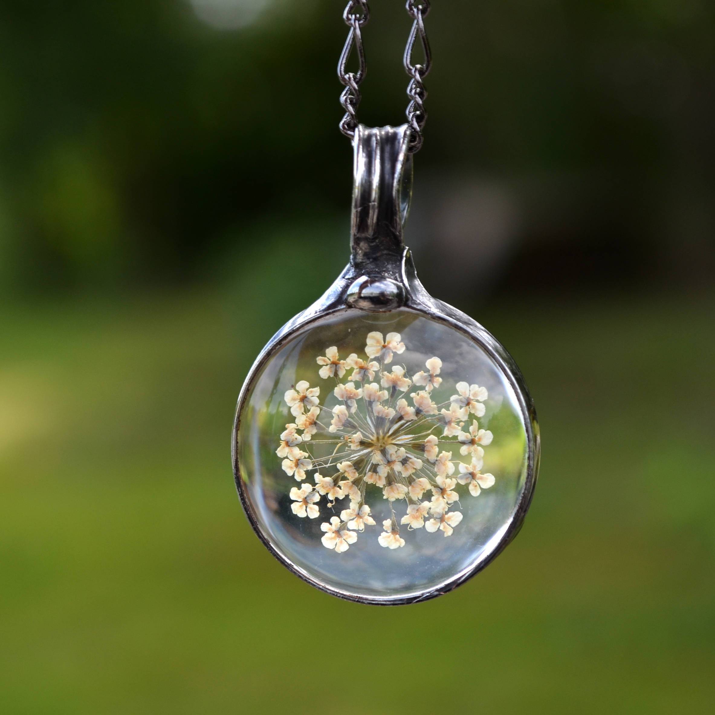 Real Queen Anne s Lace Necklace