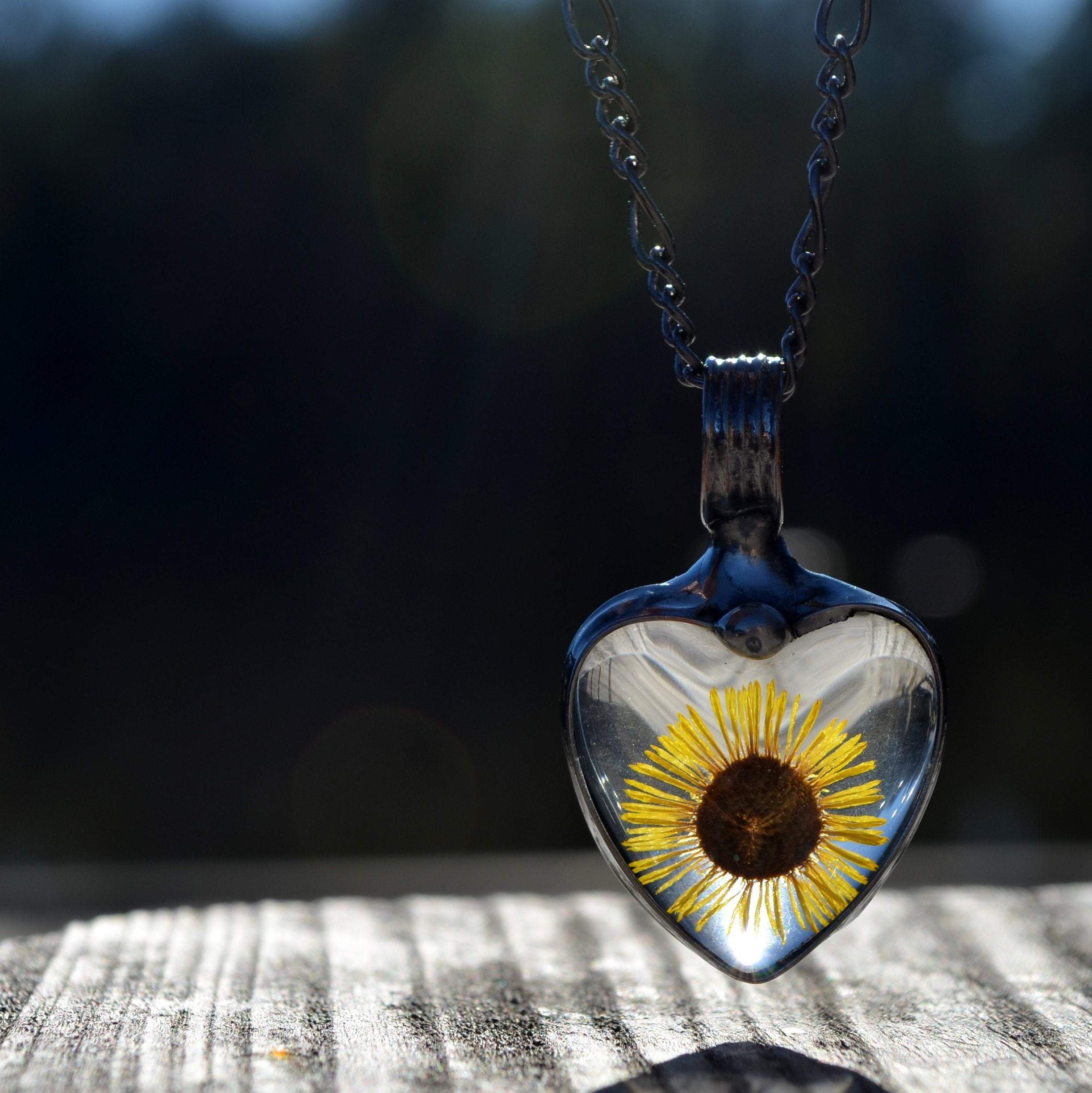 Sunflower Aster Heart Necklace - Main Image