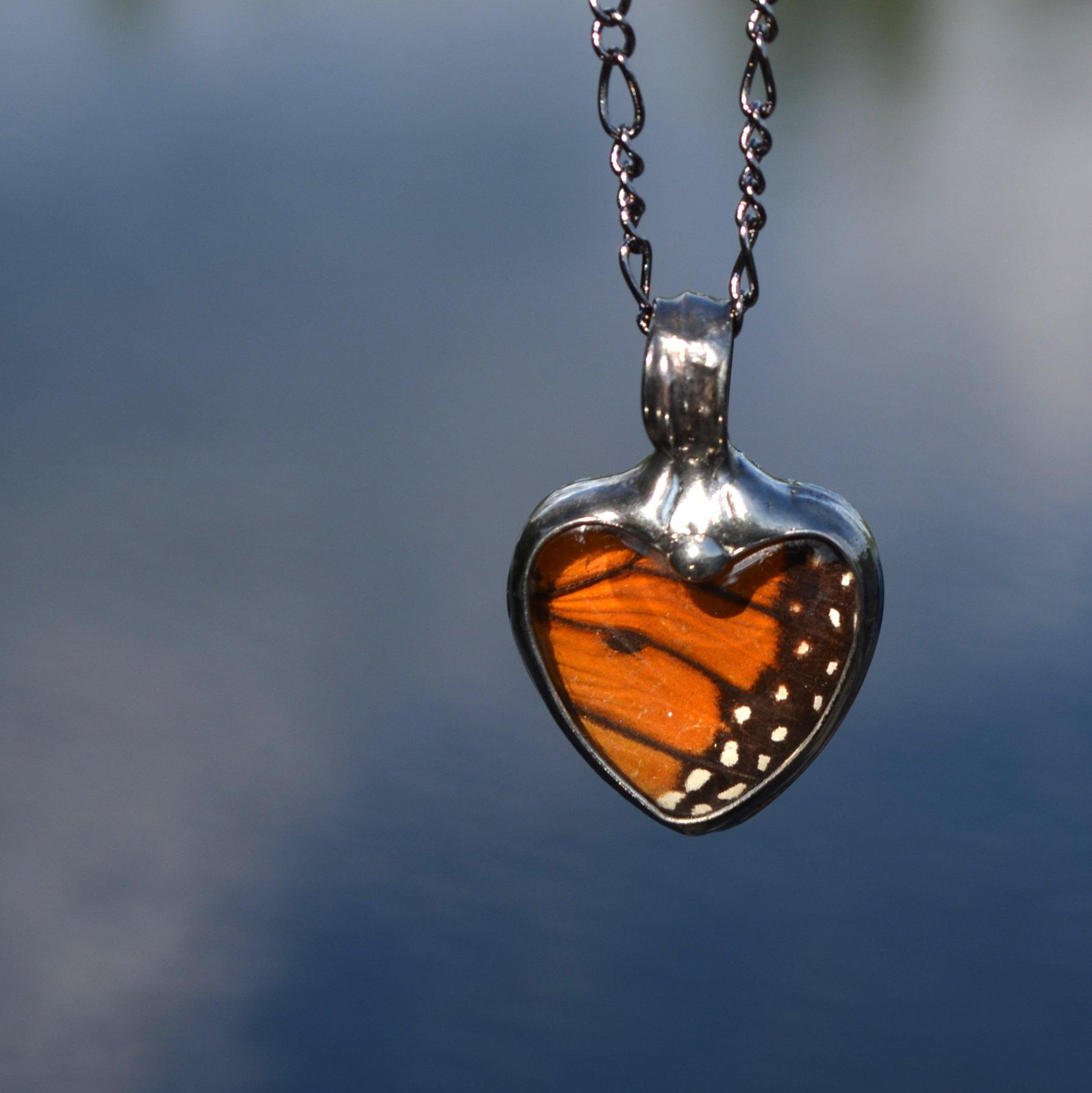 Handmade Butterfly Wing Heart Necklace | BayouGlassArts – Bayou 