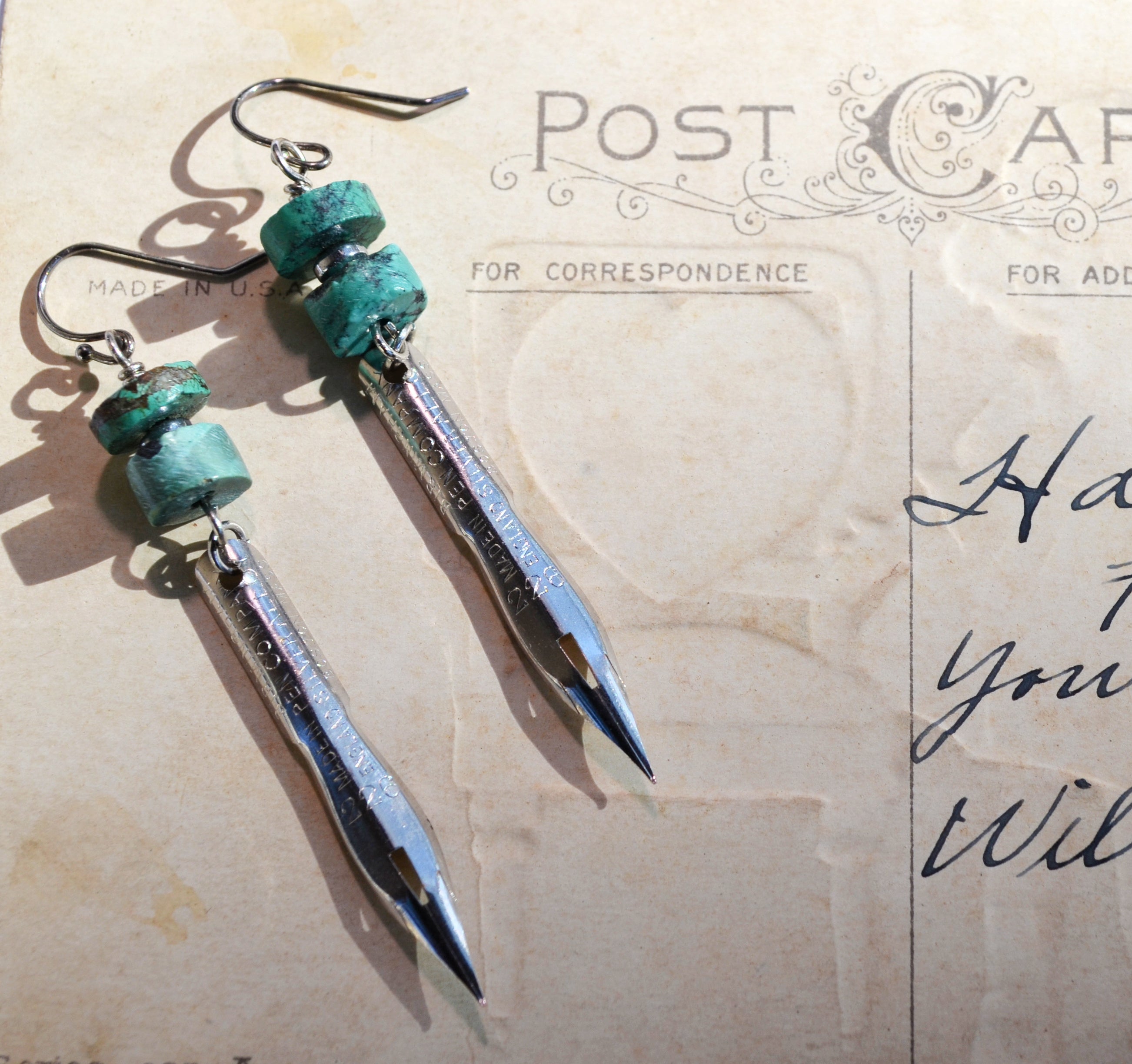 Handmade Antique Pen Nib Earrings | Bayou Glass Arts