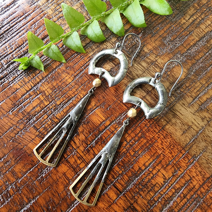 Long Mixed Metal Artisan Earrings