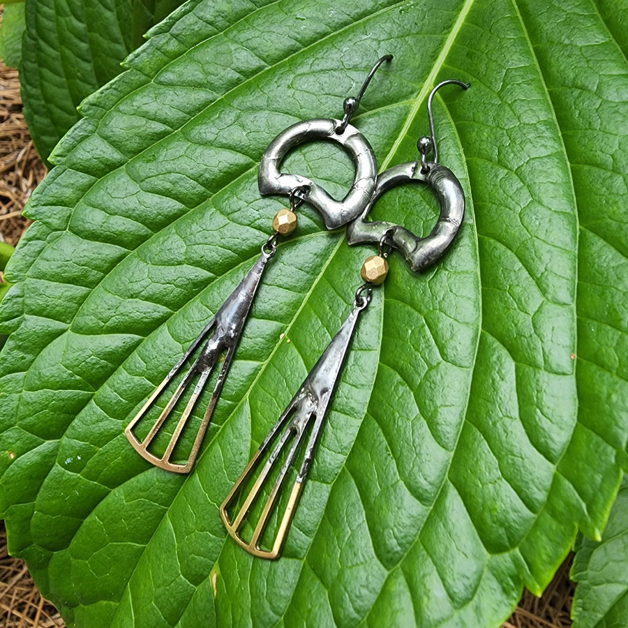 Long Mixed Metal Artisan Earrings