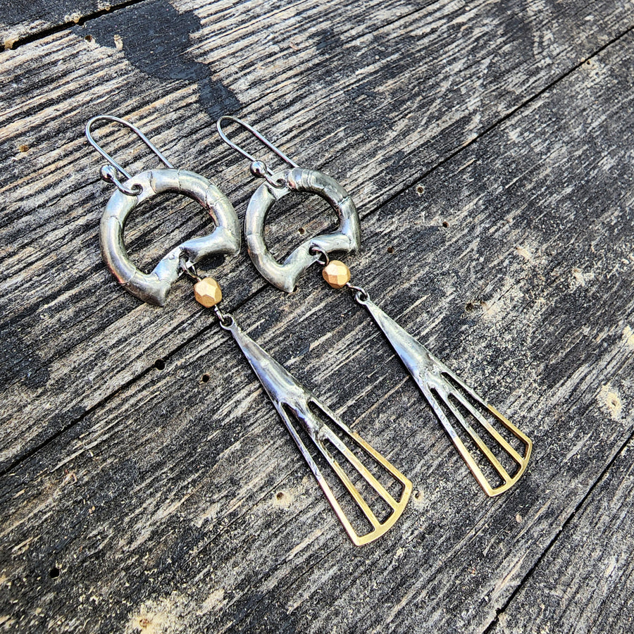 Long Mixed Metal Artisan Earrings