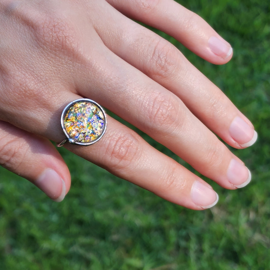 Multi Colored Round Opal Ring