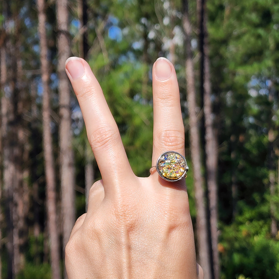 Multi Colored Round Opal Ring