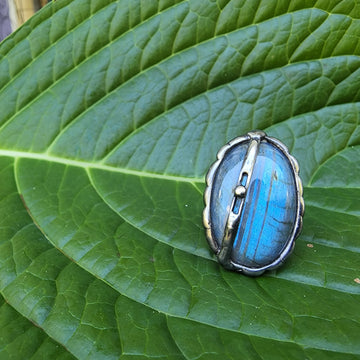 Large Bright Blue Labradorite Ring Sz 6