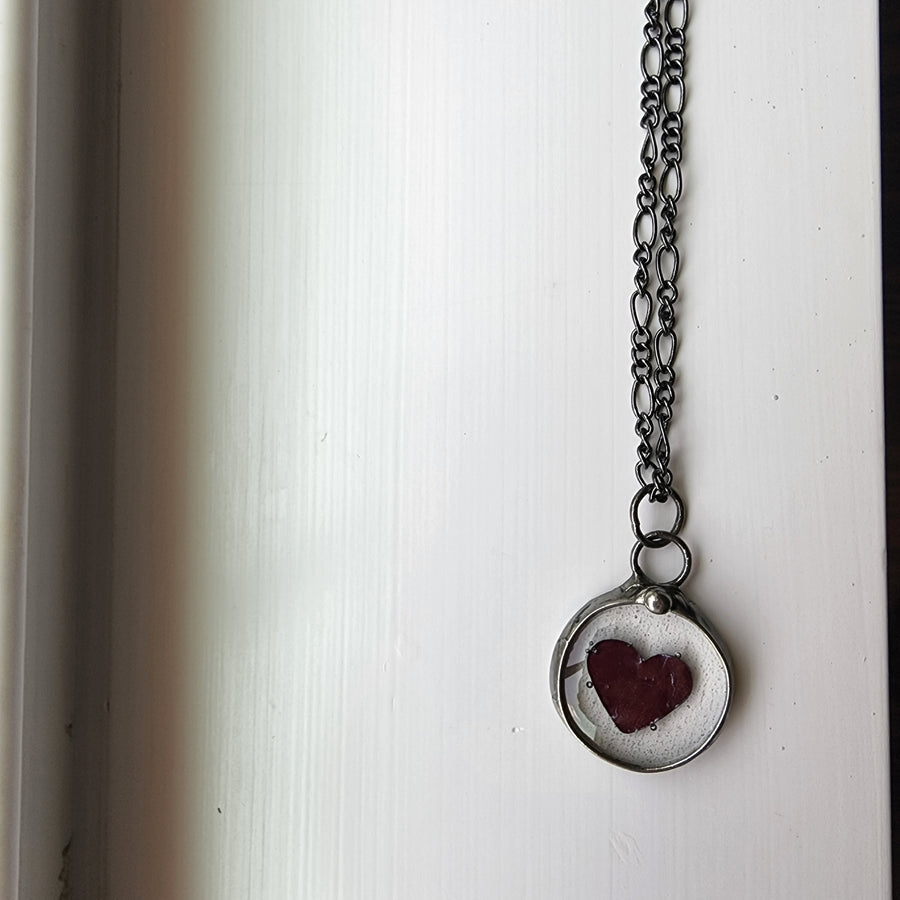Fused Glass with Copper Red Heart Necklace