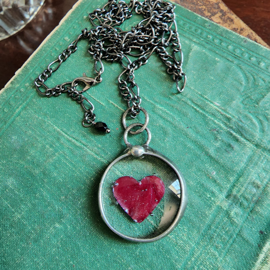 Fused Glass with Copper Red Heart Necklace
