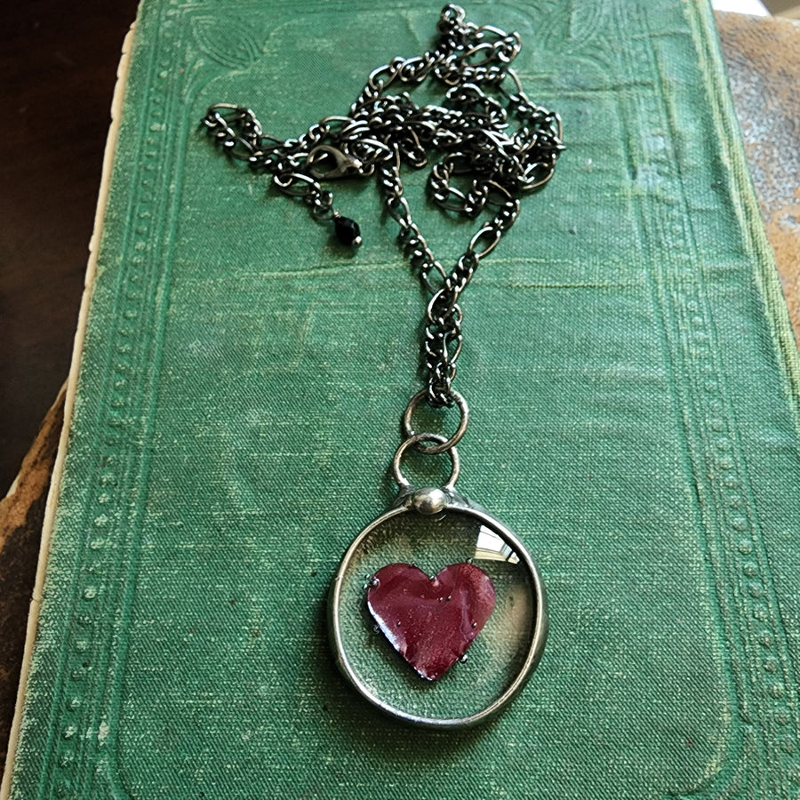 Fused Glass with Copper Red Heart Necklace