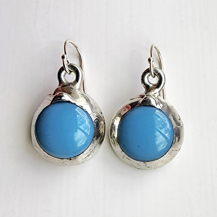 Baby Blue Ceramic Dot Earrings - SOLD
