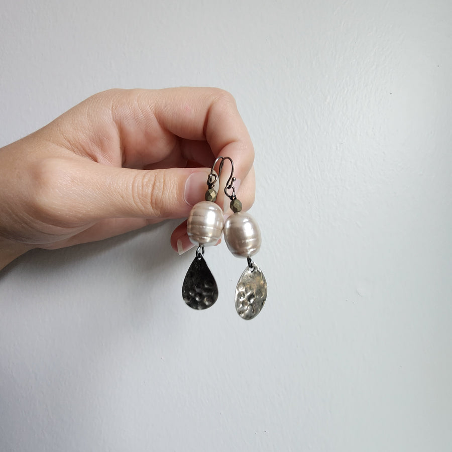 Pearl Earrings with Tear Drop Charm