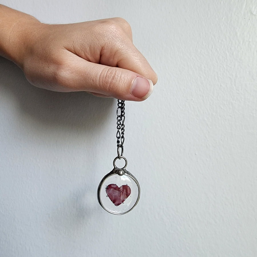 Fused Glass with Copper Red Heart Necklace