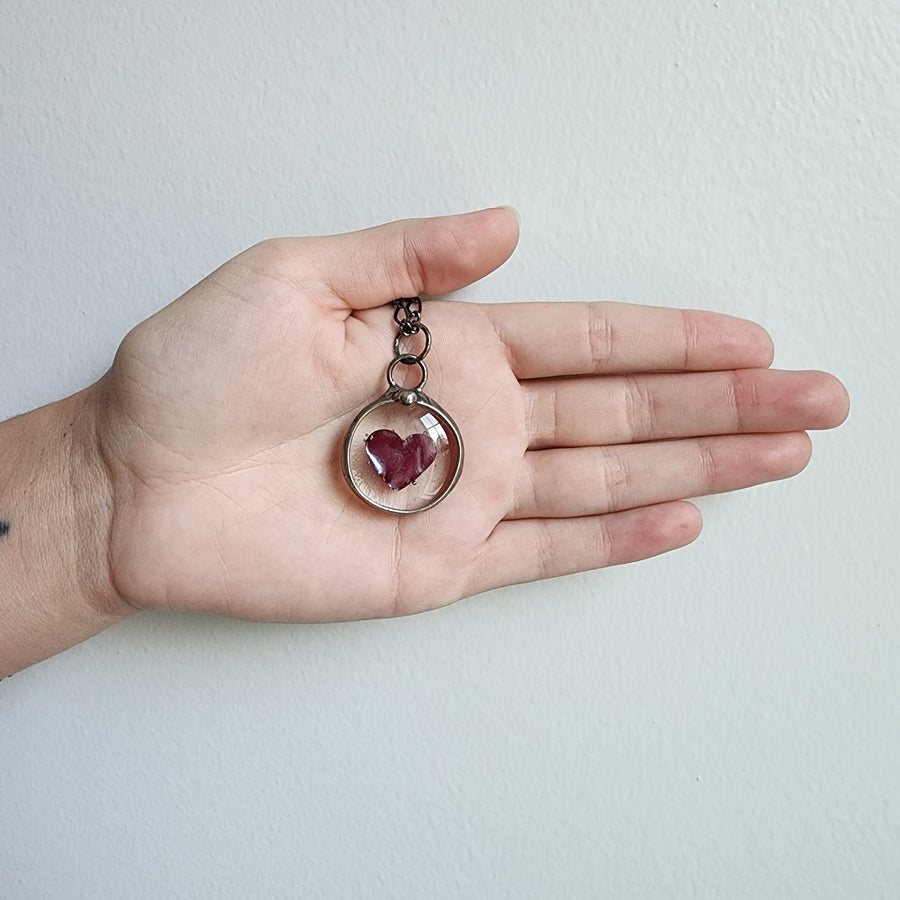 Fused Glass with Copper Red Heart Necklace