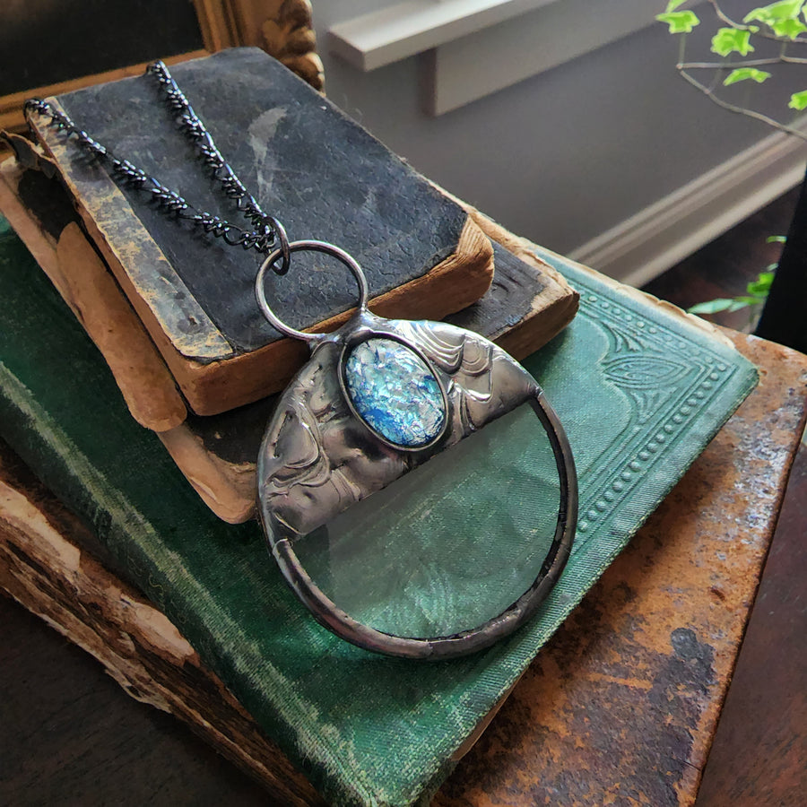 Icy Blue on Magnifying Glass Necklace