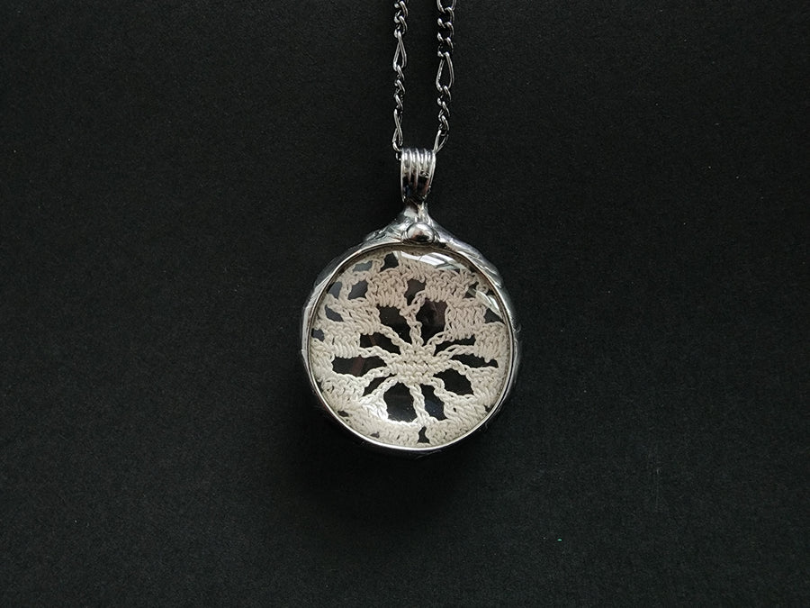 Vintage Lace Doily in Glass Necklace