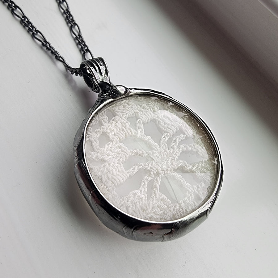 Vintage Lace Doily in Glass Necklace