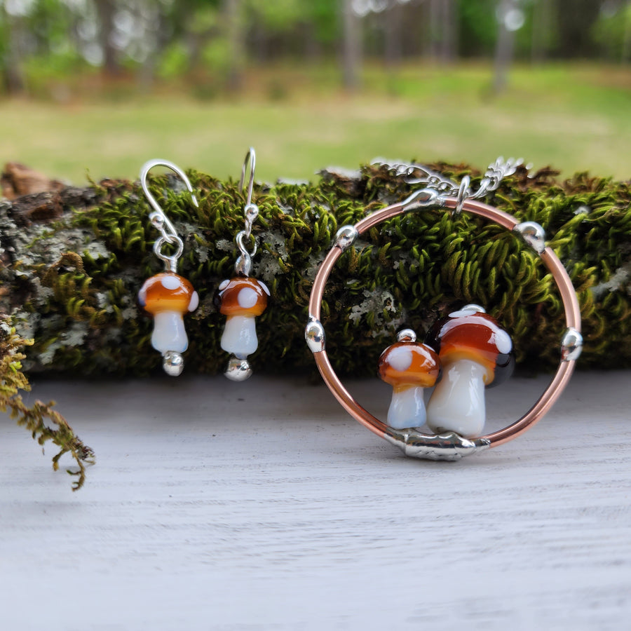 Mushroom Necklace & Earrings Jewelry Set