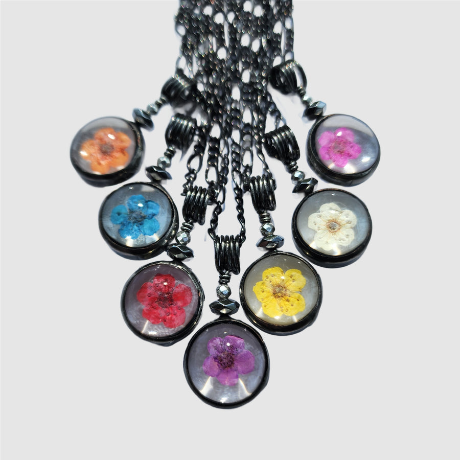 Colorful Pressed Flower Pendants - SOLD