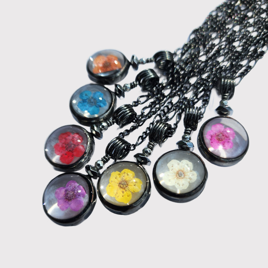 Colorful Pressed Flower Pendants - SOLD